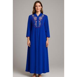 Vintage Vanity Fair Royal Blue Embroidered Zip Robe Lounge Dress Made in USA L/X